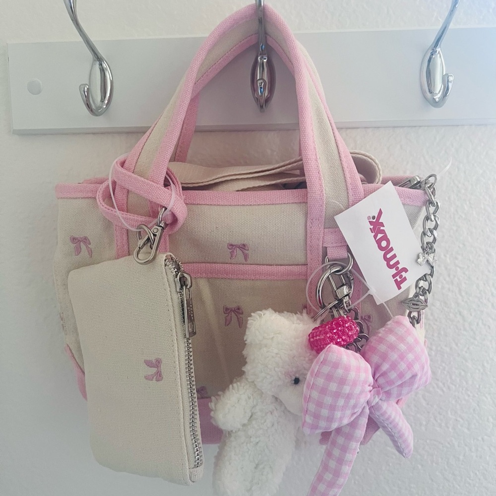 Madden Girl Pink and Cream Tote with Teddy Charm